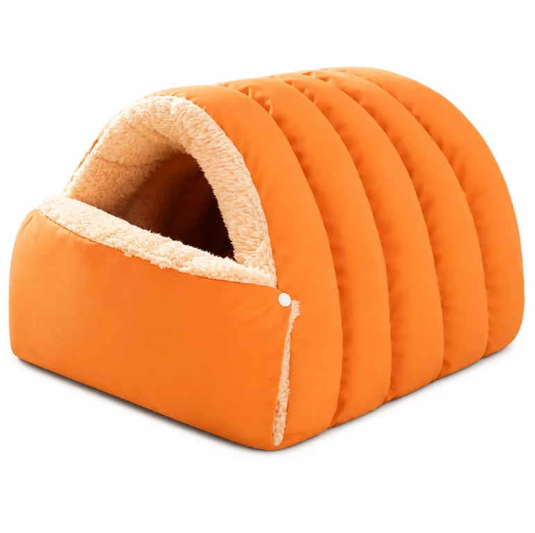 Semi-Enclosed Faux Fur Pet Bed for Small Dogs & Cats