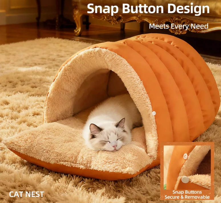 Semi-Enclosed Faux Fur Pet Bed for Small Dogs & Cats