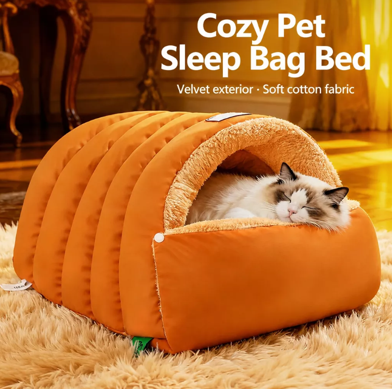 Semi-Enclosed Faux Fur Pet Bed for Small Dogs & Cats